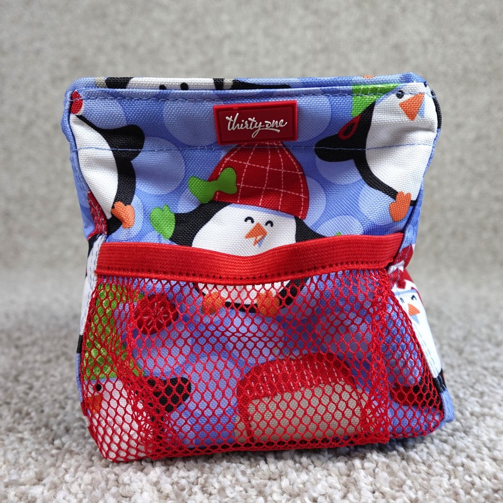 Thirty-One Littles Carry-All Caddy Playful Penguins Mini Organizer Bag Blue